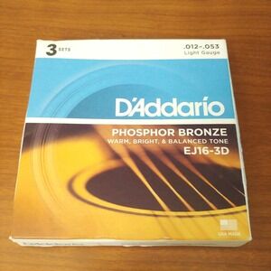 NEW D'Addario EJ16 Phosphor Bronze Acoustic Guitar Strings,‎ Light, 12-53-3 Sets